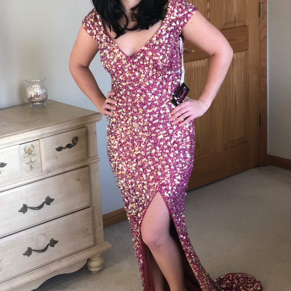 Beautiful Gems-toned Hot Pink Evening Gown